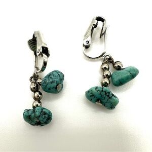 Turquoise and Silver Dangle Clip-on Earrings